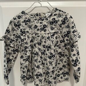GAP Cream Blouse with Black Floral Print